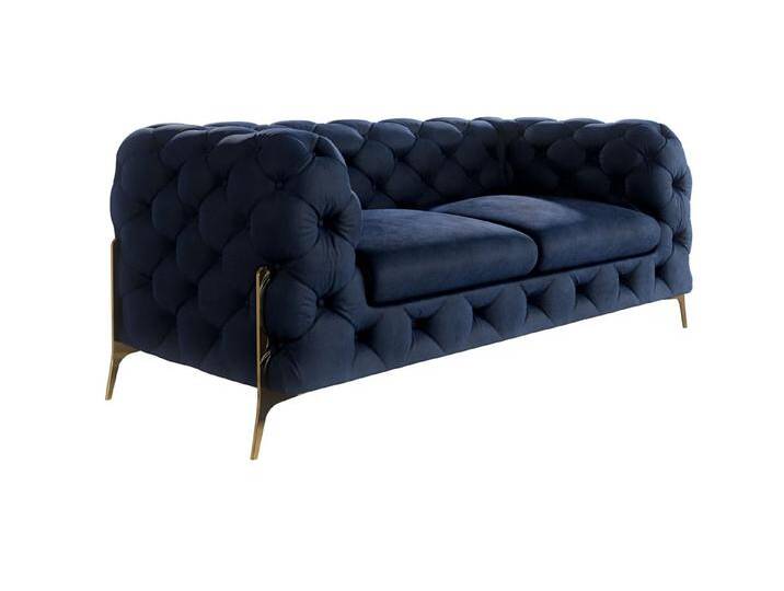 S-Style Möbel Natalie - Chesterfield Sofa 2-Sitzer mit Goldene Metall Füßen - Marineblau von S-Style Möbel