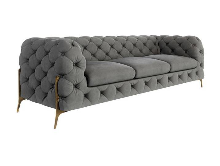S-Style Möbel Natalie - Chesterfield Sofa 3-Sitzer mit Goldene Metall Füßen - Grau von S-Style Möbel