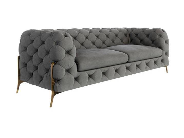 S-Style Möbel Natalie - Chesterfield Sofa 3-Sitzer mit Goldene Metall Füßen - Grau von S-Style Möbel