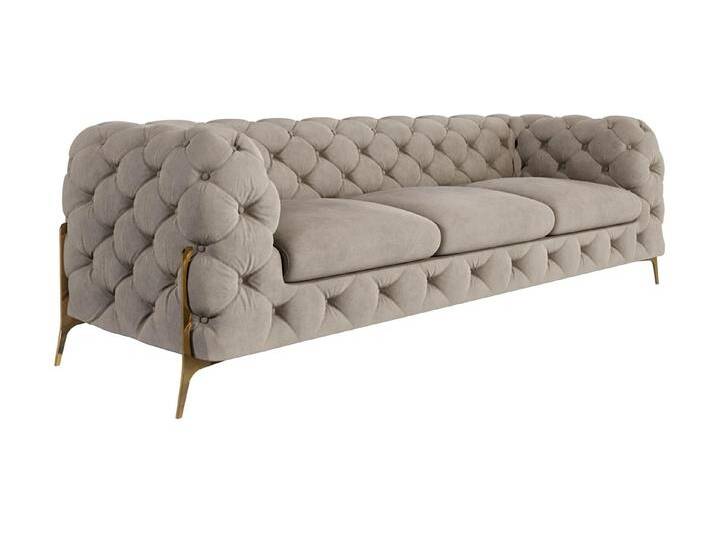 S-Style Möbel Natalie - Chesterfield Sofa 3-Sitzer mit Goldene Metall Füßen - Dunkle Creme von S-Style Möbel