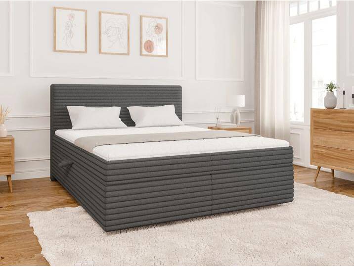 S-Style Möbel Neo - Boxspringbett mit Topper und Bettkästen - Dunkelgrau von S-Style Möbel