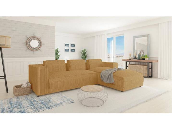 S-Style Möbel Noord - Modernes Ecksofa mit Ottomane und weichem Sitz - Honig von S-Style Möbel