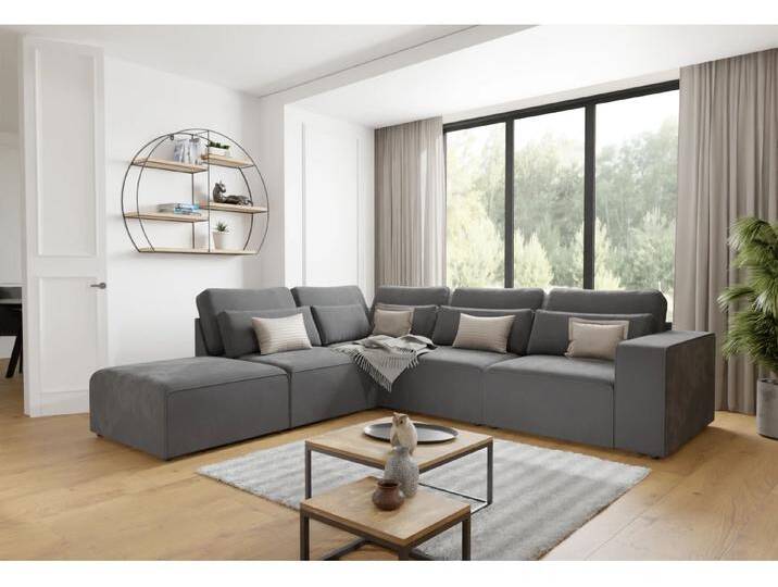 Norbert - Modulare Ecksofa in Samt-Stoff mit Rücken und Lendenkissen von S-Style Möbel