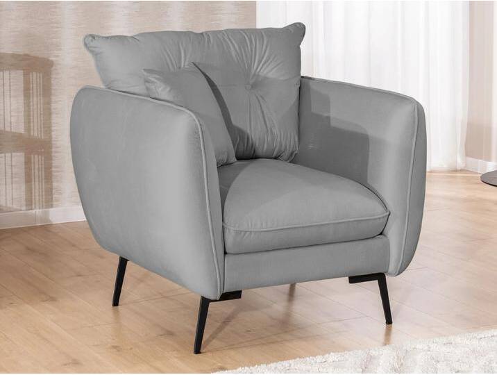 S-Style Möbel Nordloft - Modernes Sessel aus Samt-Stoff mit Hohen Schwarzen Metallfüßen und schöner Sitzkomfort - Hellgrau von S-Style Möbel