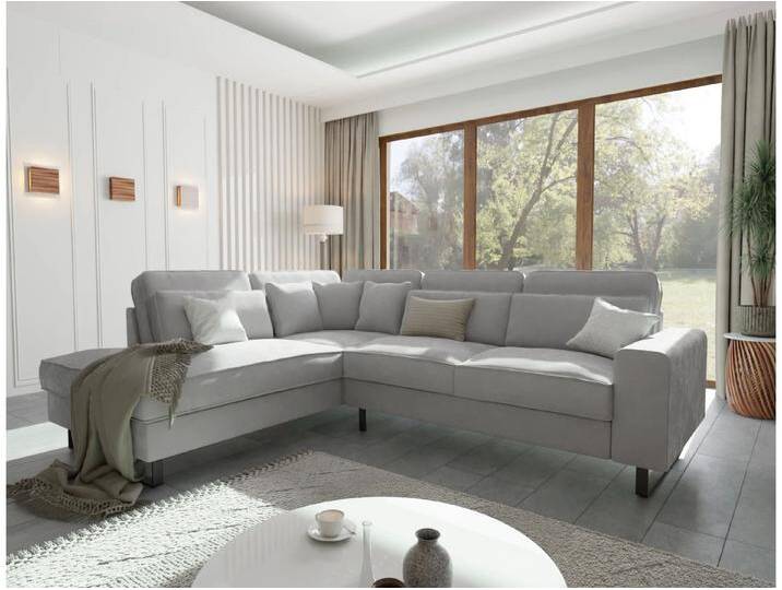 S-Style Möbel Nova - Ecksofa mit Ottomane und Schwarz Metall Füßen in Samt-Stoff - Hellgrau S-Style Möbel Nova - Ecksofa mit Ottomane und Schwarz Metall Füßen in Samt-Stoff - Hellgrau von S-Style Möbel