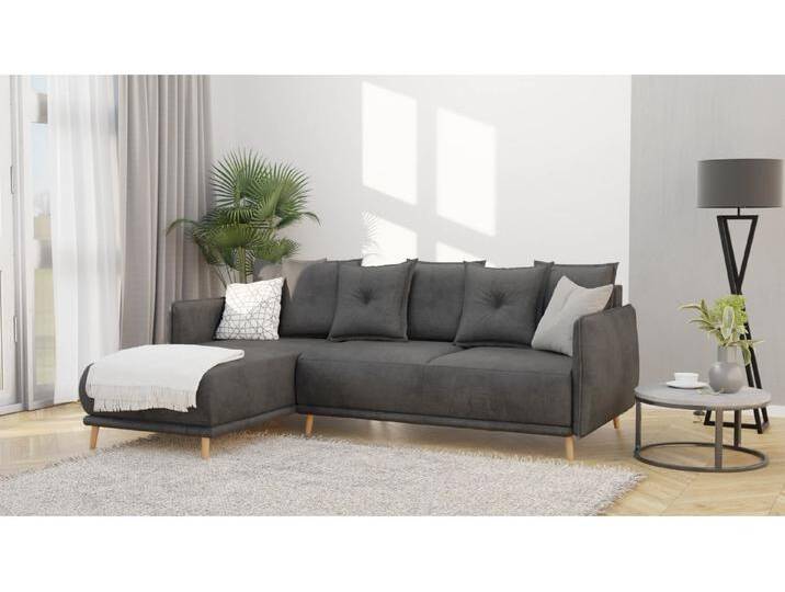 S-Style Möbel Owen - Ecksofa mit Schlaffunktion und Bettkasten in scandinavischem Design mit Holzfüßen aus Luxusmicrofaser von S-Style Möbel