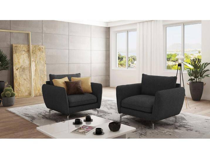S-Style Möbel Patrick - Modernes Sessel mit Silber Metall Füßen - Graphit von S-Style Möbel