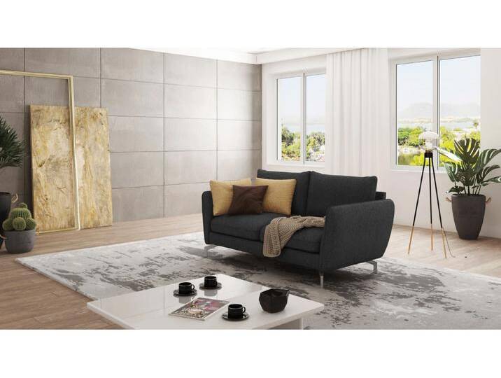 S-Style Möbel Patrick - Modernes Sofa 2-Sitzer mit Silber Metall Füßen - Graphit von S-Style Möbel