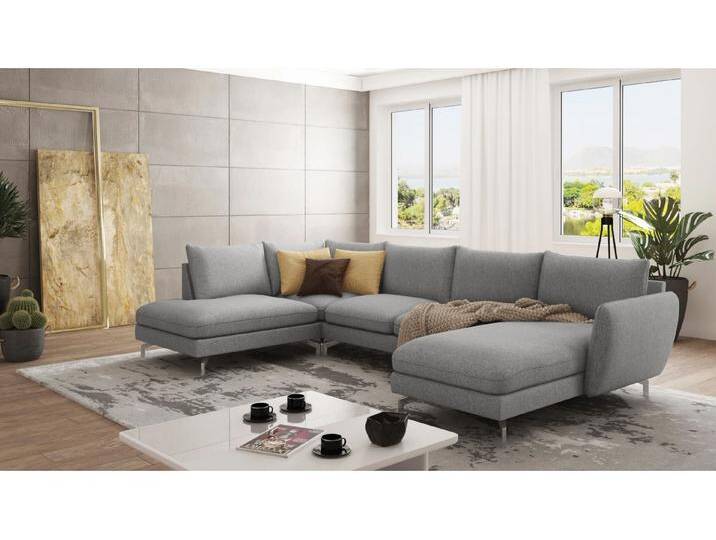 S-Style Möbel Patrick - Wohnlandschaft mit Silber Metall Füßen - Grau von S-Style Möbel