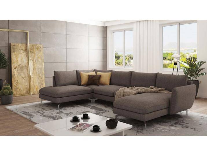 S-Style Möbel Patrick - Wohnlandschaft mit Silber Metall Füßen - Braun - Khaki von S-Style Möbel