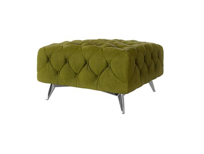 S-Style Möbel Paul - Chesterfield Polsterhocker mit Silber Metall Füßen - Olive von S-Style Möbel