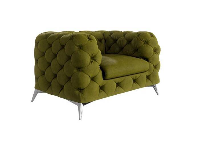 S-Style Möbel Paul - Chesterfield Sessel mit Silber Metall Füßen - Olive von S-Style Möbel