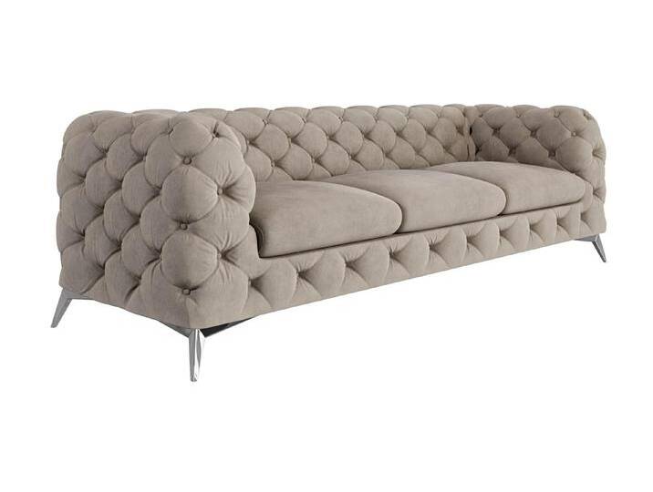 S-Style Möbel Paul - Chesterfield Sofa 3-Sitzer mit Silber Metall Füßen - Dunkle Creme von S-Style Möbel