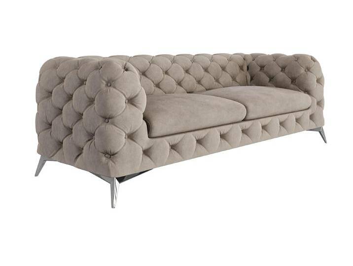 S-Style Möbel Paul - Chesterfield Sofa 3-Sitzer mit Silber Metall Füßen - Dunkle Creme von S-Style Möbel
