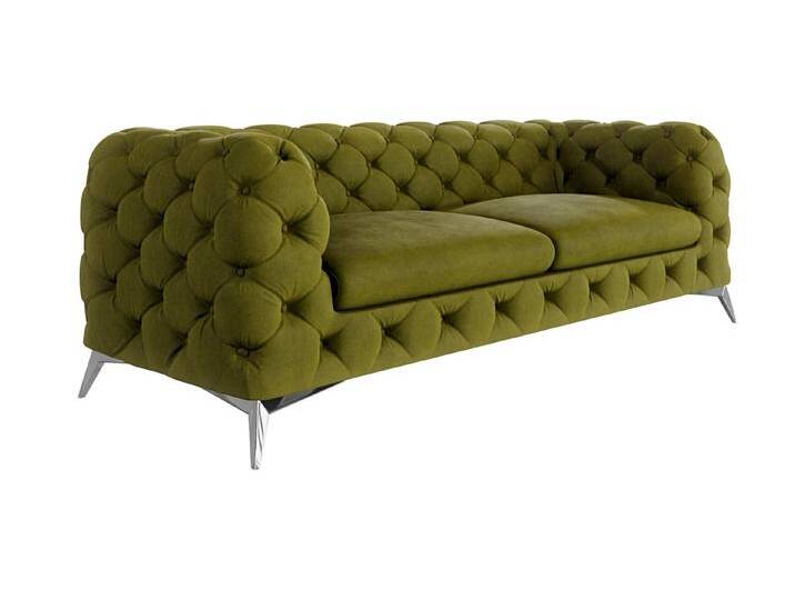 S-Style Möbel Paul - Chesterfield Sofa 3-Sitzer mit Silber Metall Füßen - Olive von S-Style Möbel