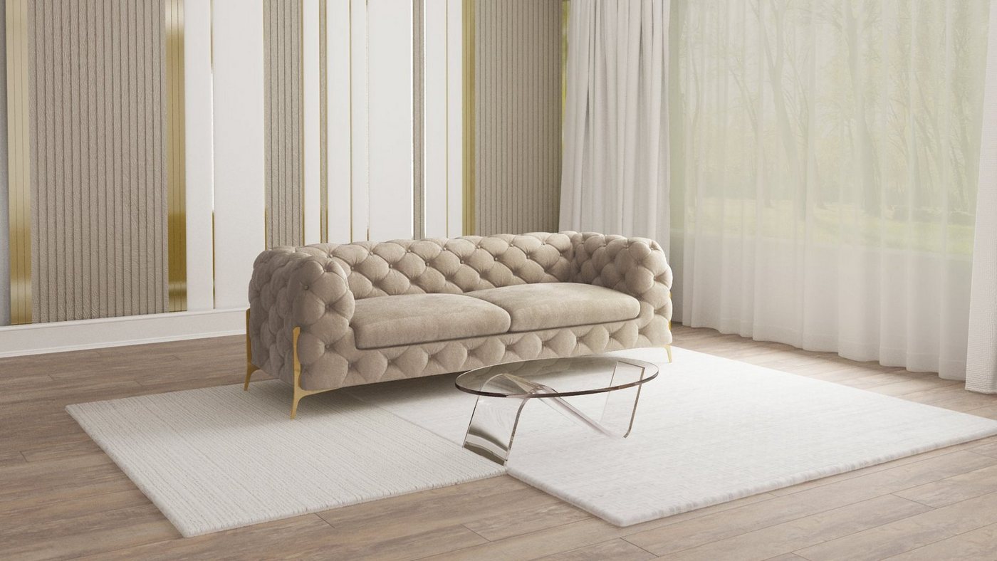 S-Style Möbel 3-Sitzer Ashley Chesterfield Sofa mit Goldene Metall Füßen, mit Wellenfederung von S-Style Möbel