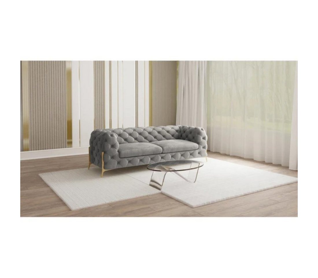 S-Style Möbel 3-Sitzer Ashley Chesterfield Sofa mit Goldene Metall Füßen, mit Wellenfederung von S-Style Möbel