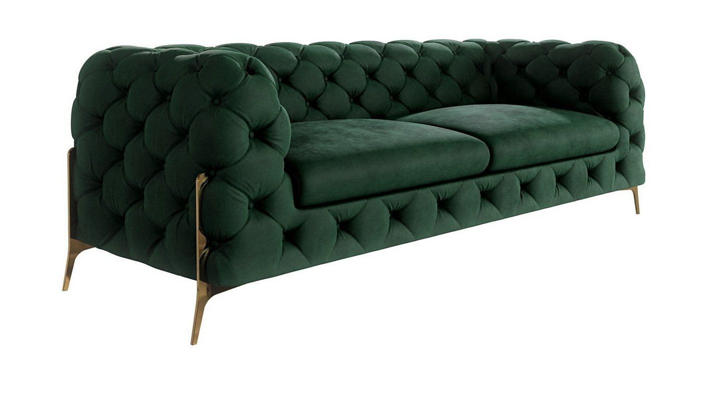 S-Style Möbel 3-Sitzer Ashley Chesterfield Sofa mit Goldene Metall Füßen, mit Wellenfederung von S-Style Möbel