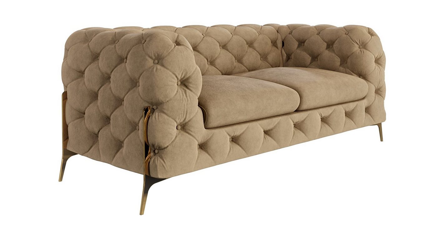 S-Style Möbel 2-Sitzer Ashley Chesterfield Sofa mit Goldene Metall Füßen, mit Wellenfederung von S-Style Möbel