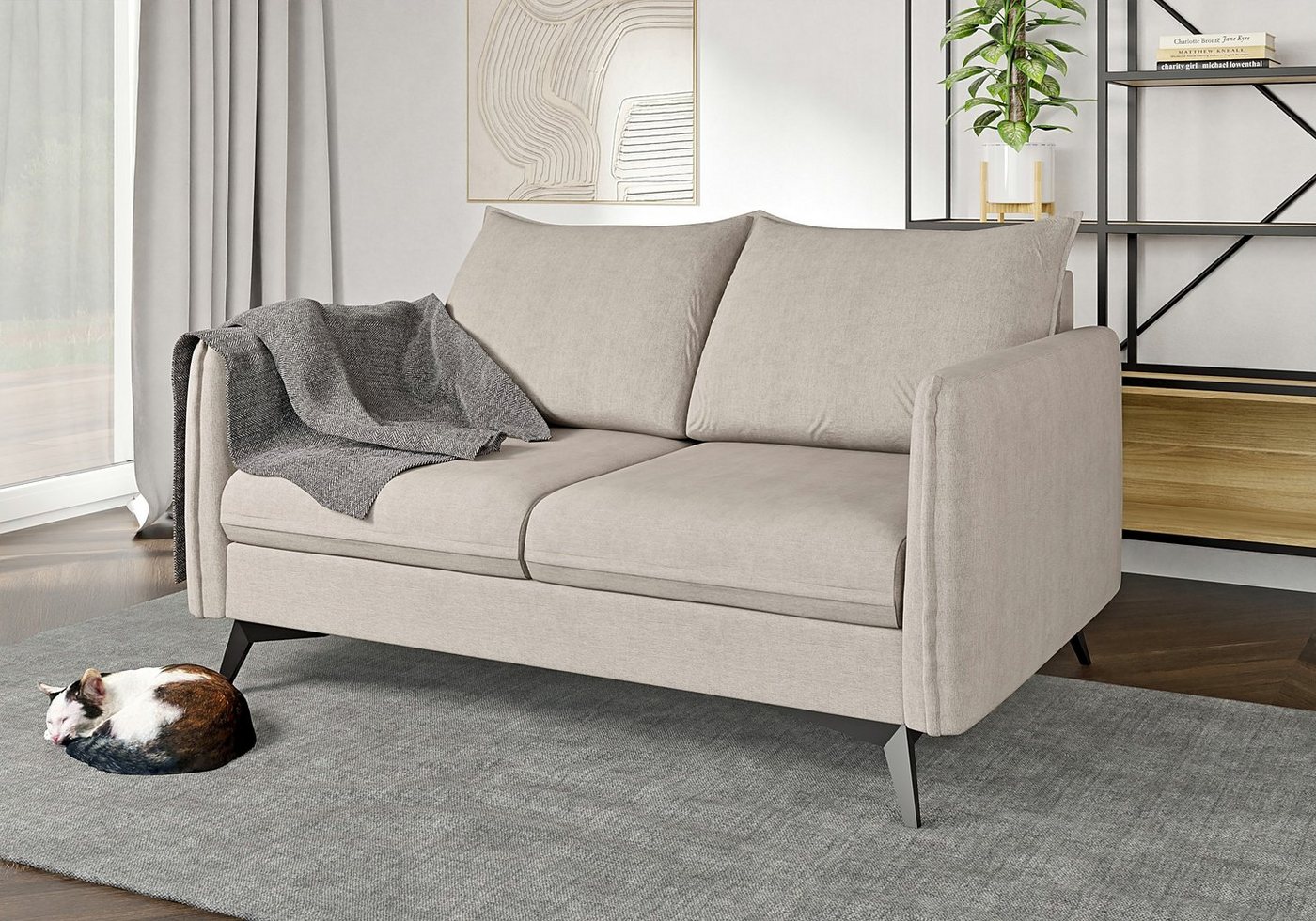 S-Style Möbel 2-Sitzer Modernes Sofa Azalea mit Schwarz Metall Füßen, mit Wellenfederung von S-Style Möbel