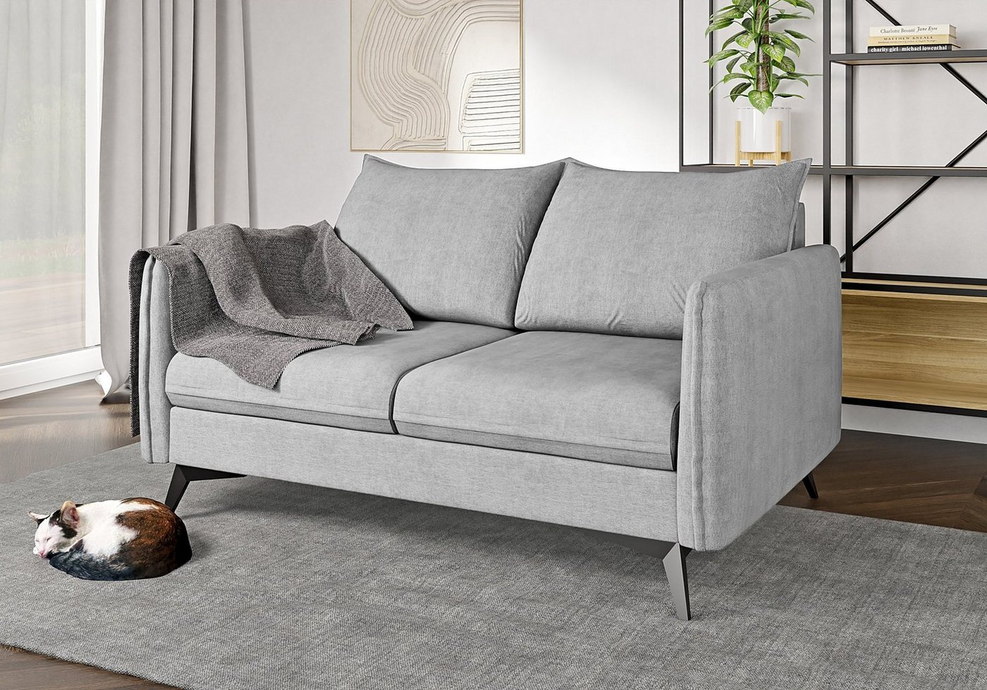 S-Style Möbel 2-Sitzer Modernes Sofa Azalea mit Schwarz Metall Füßen, mit Wellenfederung von S-Style Möbel