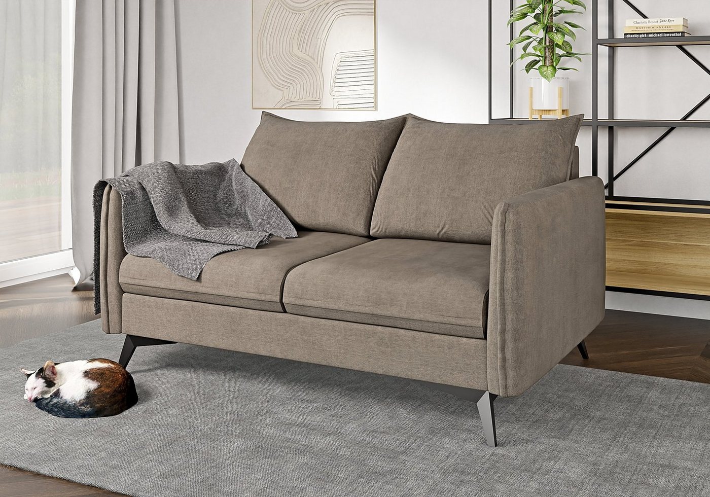 S-Style Möbel 2-Sitzer Sofa Azalea mit Schwarz Metall Füßen aus Luxusmicrofaser, mit Wellenfederung von S-Style Möbel