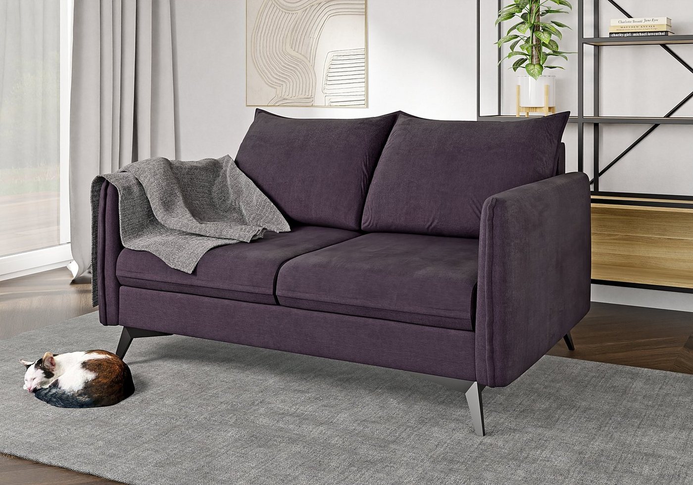 S-Style Möbel 2-Sitzer Modernes Sofa Azalea mit Schwarz Metall Füßen, mit Wellenfederung von S-Style Möbel