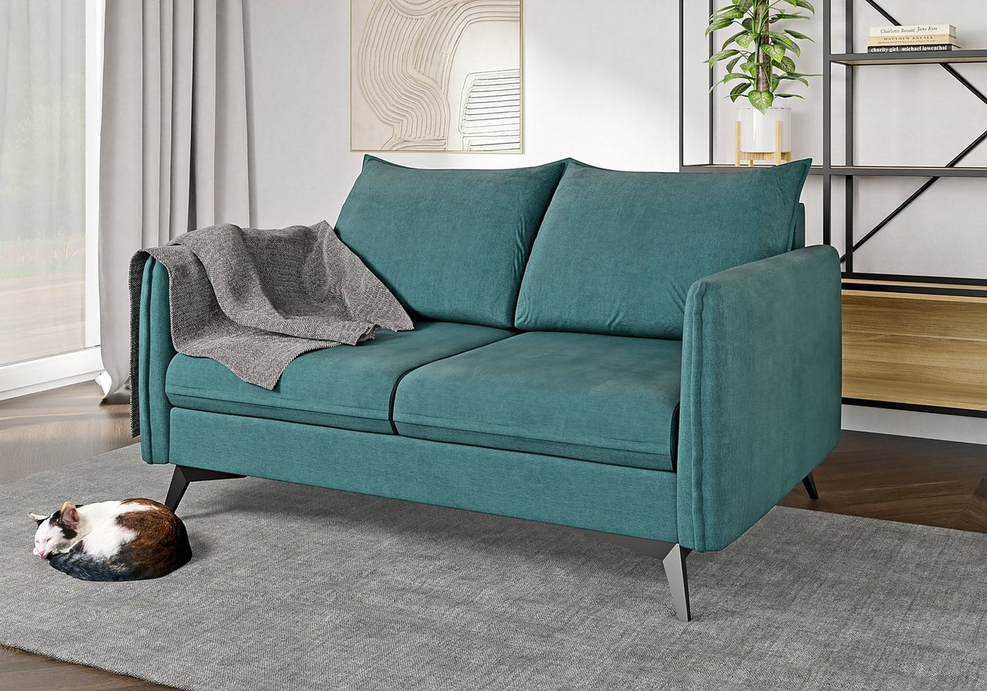 S-Style Möbel 2-Sitzer Modernes Sofa Azalea mit Schwarz Metall Füßen, mit Wellenfederung von S-Style Möbel