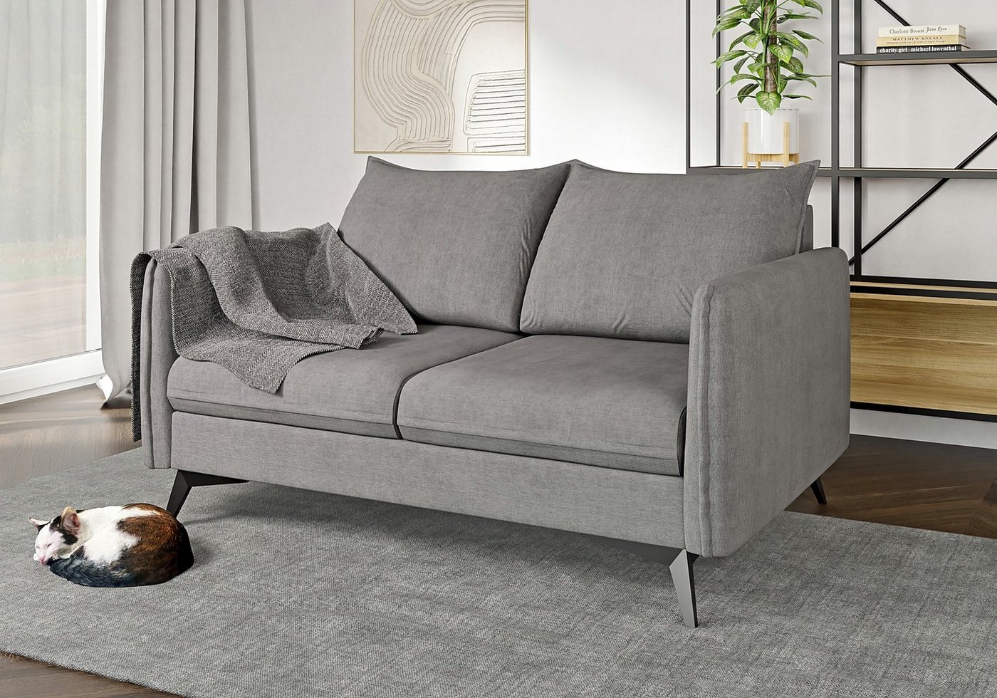 S-Style Möbel 2-Sitzer Modernes Sofa Azalea mit Schwarz Metall Füßen, mit Wellenfederung von S-Style Möbel