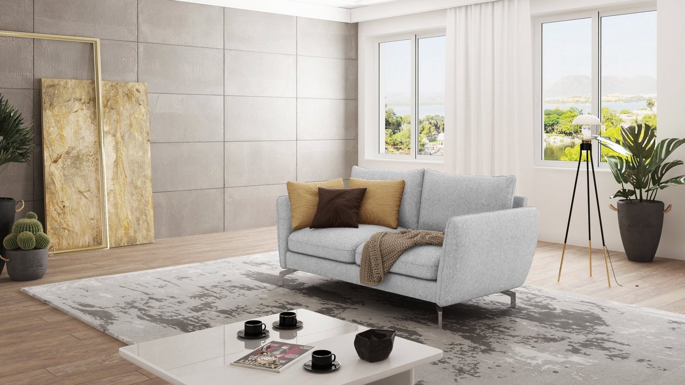 S-Style Möbel 2-Sitzer Modernes Sofa Benita mit Silber Metall Füßen, mit Wellenfederung von S-Style Möbel