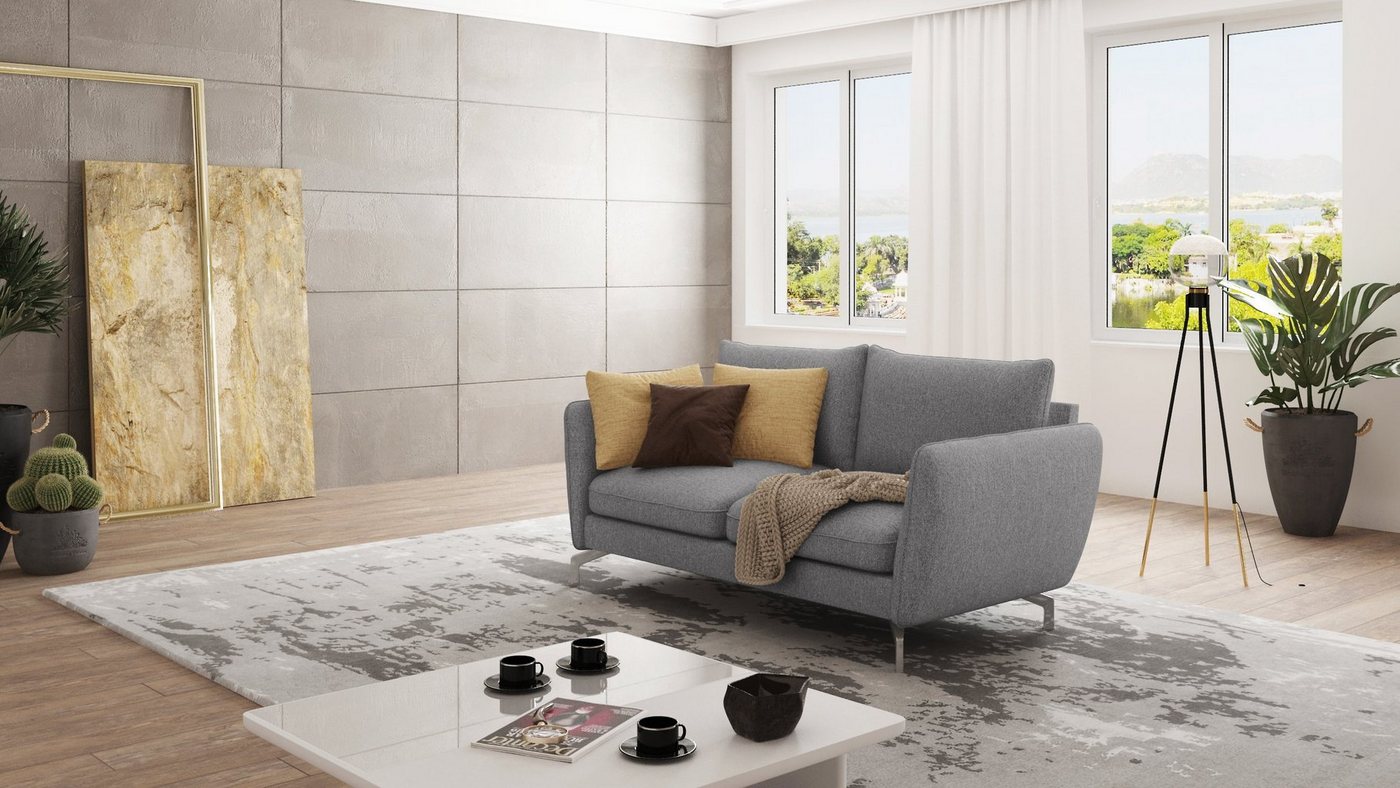 S-Style Möbel 2-Sitzer Modernes Sofa Benita mit Silber Metall Füßen, mit Wellenfederung von S-Style Möbel