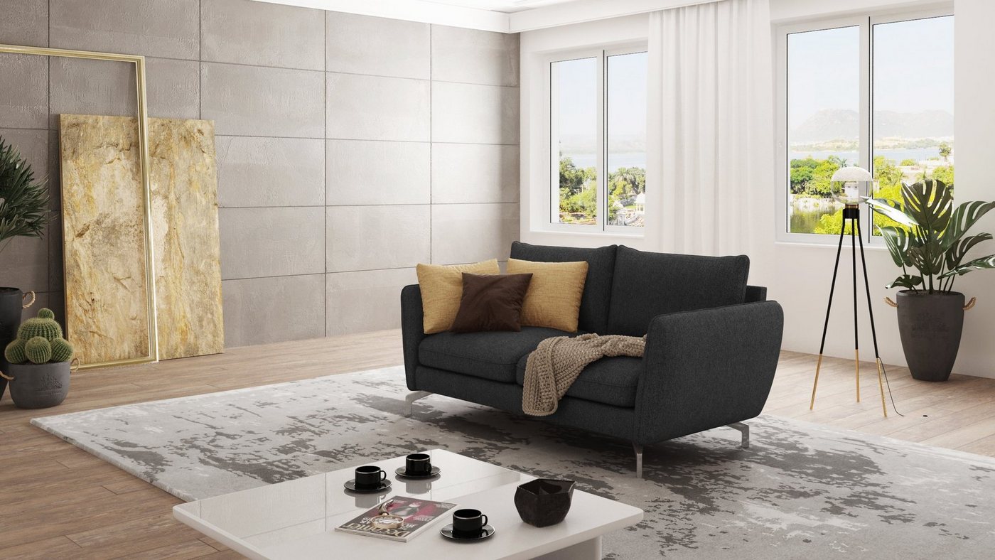 S-Style Möbel 2-Sitzer Modernes Sofa Benita mit Silber Metall Füßen, mit Wellenfederung von S-Style Möbel