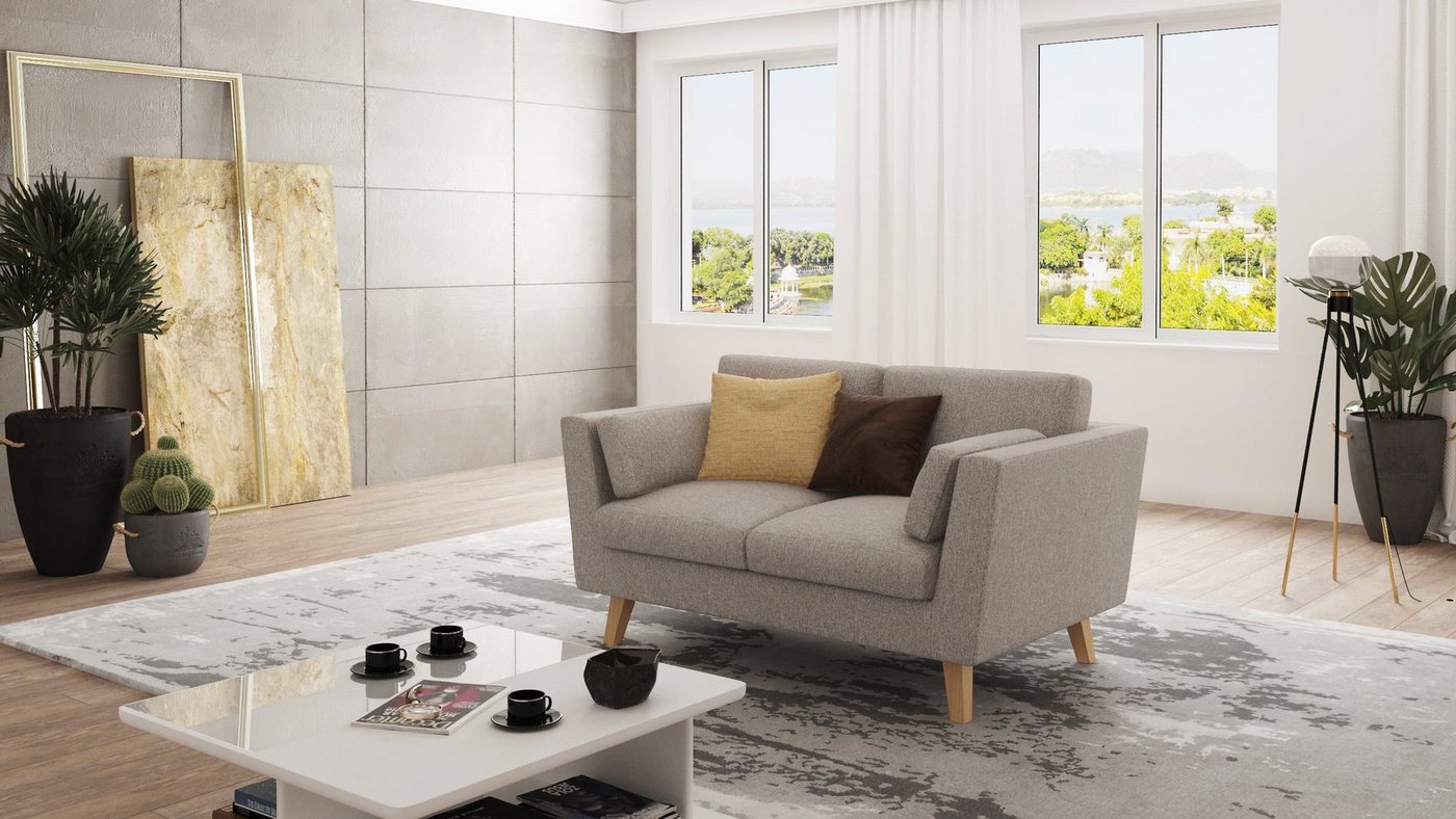 S-Style Möbel 2-Sitzer Sofa Angeles mit Holzfüßen im skandinavischen Stil, mit Wellenfederung von S-Style Möbel