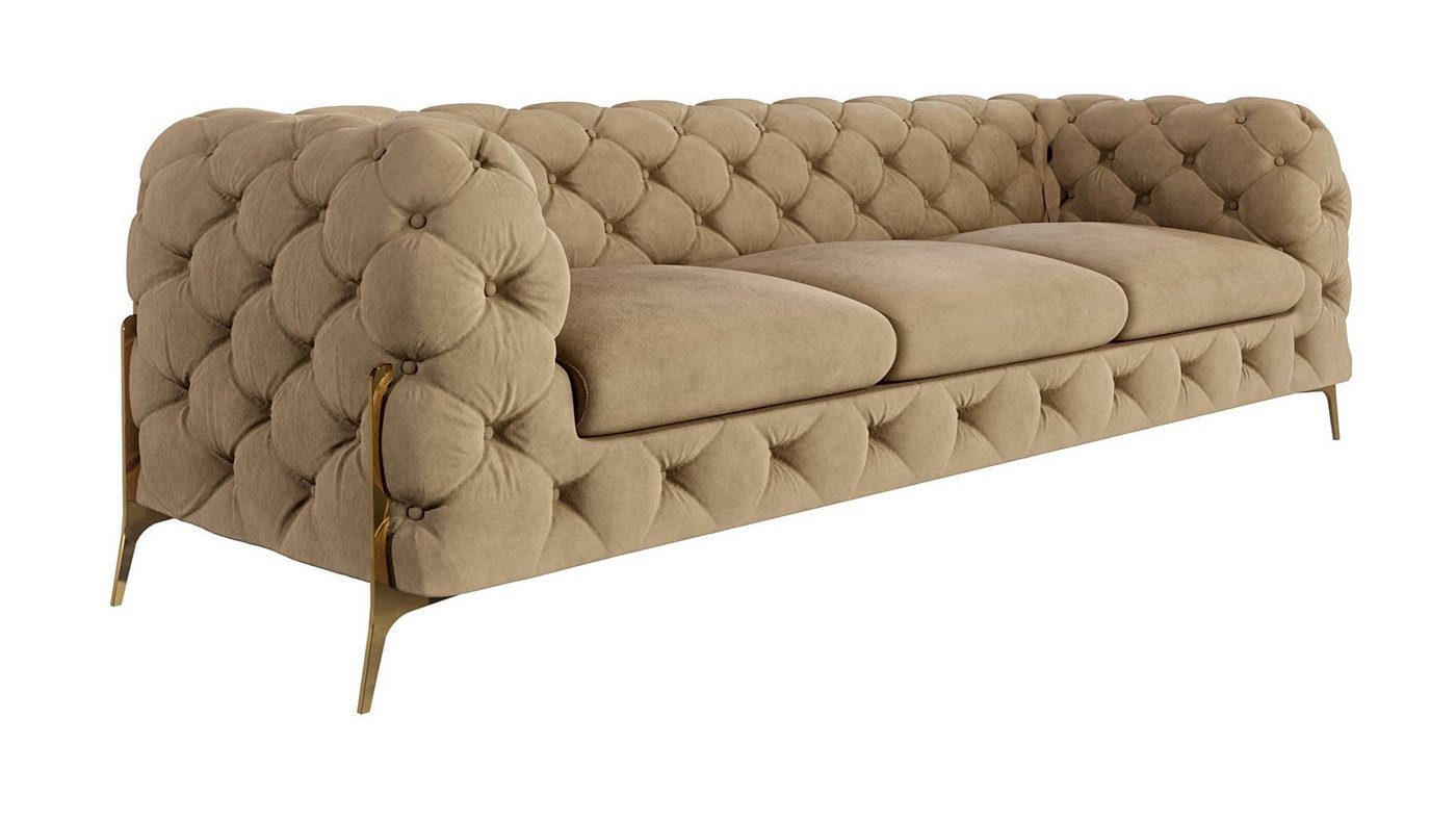 S-Style Möbel 3-Sitzer Ashley Chesterfield Sofa mit Goldene Metall Füßen, mit Wellenfederung von S-Style Möbel