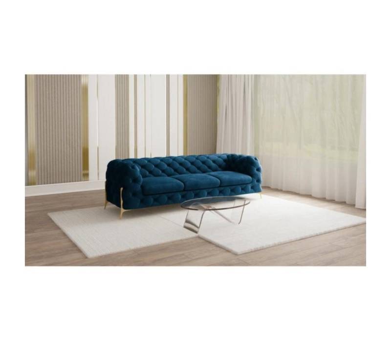 S-Style Möbel Chesterfield-Sofa 3-Sitzer Ashley mit Goldenen Metall Füßen, mit Wellenfederung von S-Style Möbel