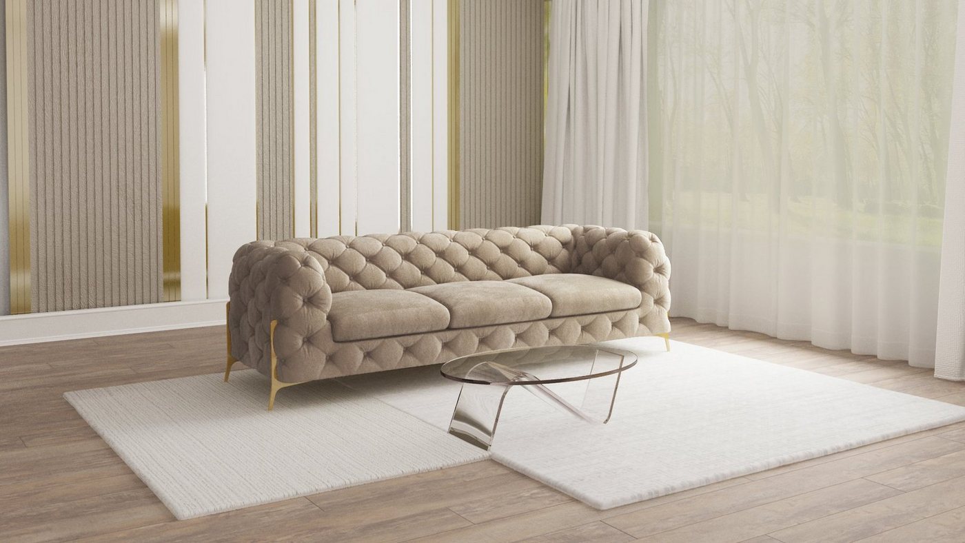 S-Style Möbel 3-Sitzer Ashley Chesterfield Sofa mit Goldene Metall Füßen, mit Wellenfederung von S-Style Möbel