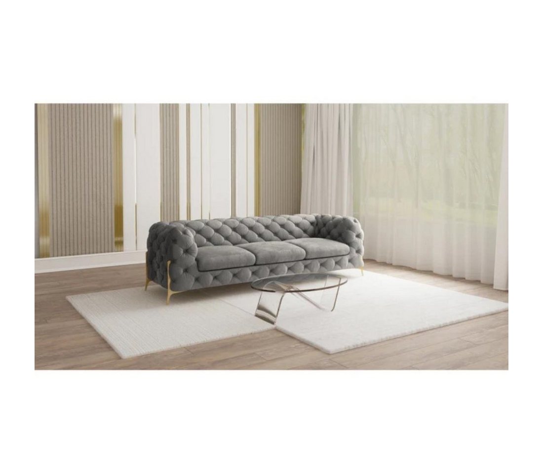 S-Style Möbel Chesterfield-Sofa 3-Sitzer Ashley mit Goldenen Metall Füßen, mit Wellenfederung von S-Style Möbel