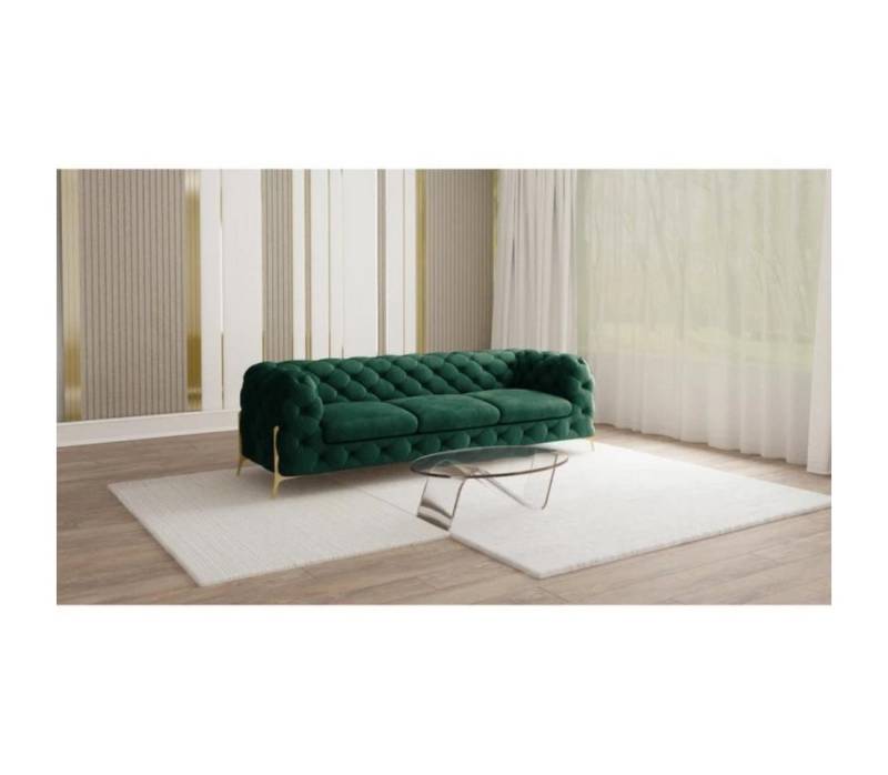 S-Style Möbel Chesterfield-Sofa 3-Sitzer Ashley mit Goldenen Metall Füßen, mit Wellenfederung von S-Style Möbel