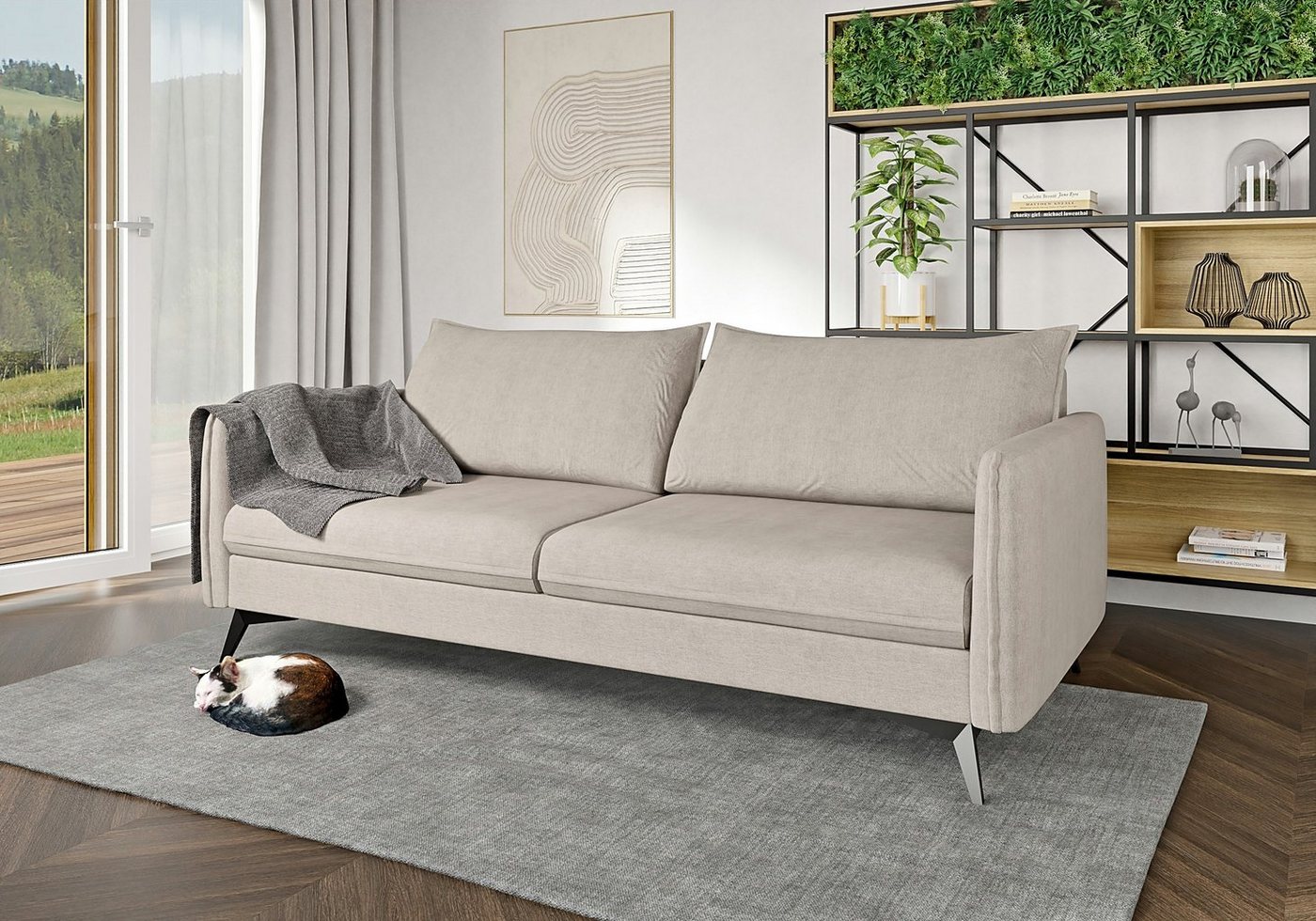 S-Style Möbel 3-Sitzer Modernes Sofa Azalea mit Schwarz Metall Füßen, mit Wellenfederung von S-Style Möbel