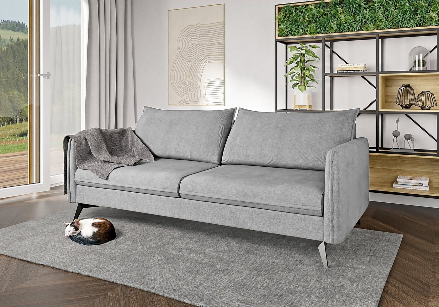 S-Style Möbel 3-Sitzer Modernes Sofa Azalea mit Schwarz Metall Füßen, mit Wellenfederung von S-Style Möbel