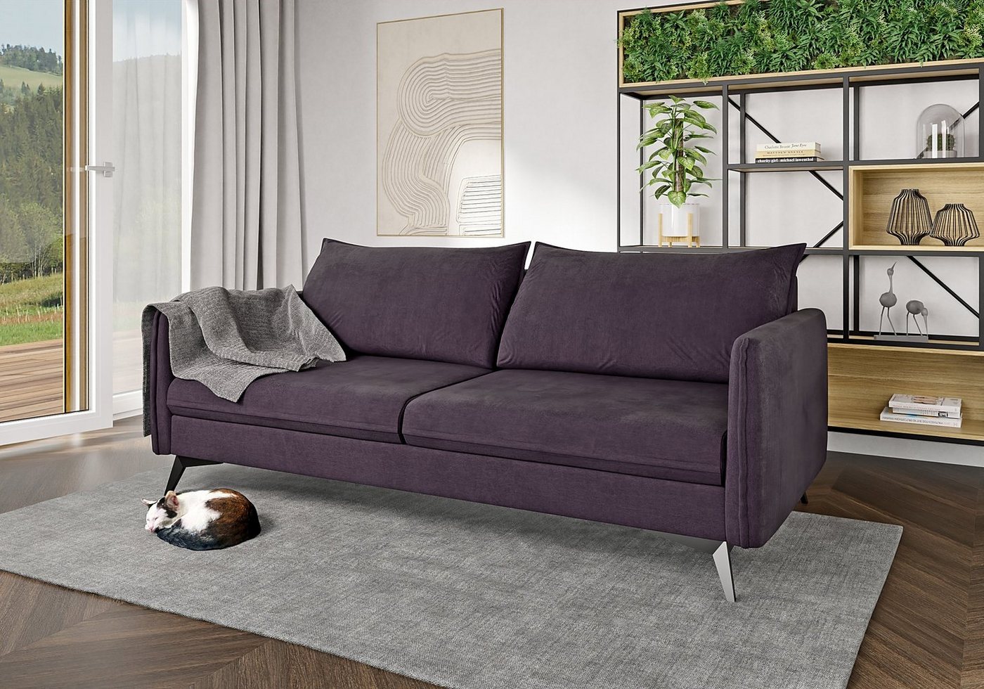 S-Style Möbel 3-Sitzer Modernes Sofa Azalea mit Schwarz Metall Füßen, mit Wellenfederung von S-Style Möbel