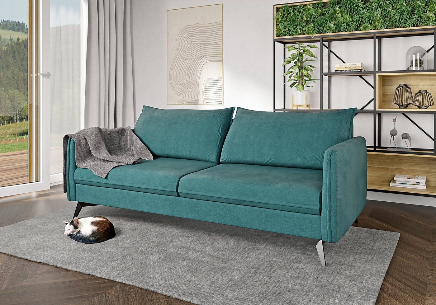 S-Style Möbel 3-Sitzer Modernes Sofa Azalea mit Schwarz Metall Füßen, mit Wellenfederung von S-Style Möbel