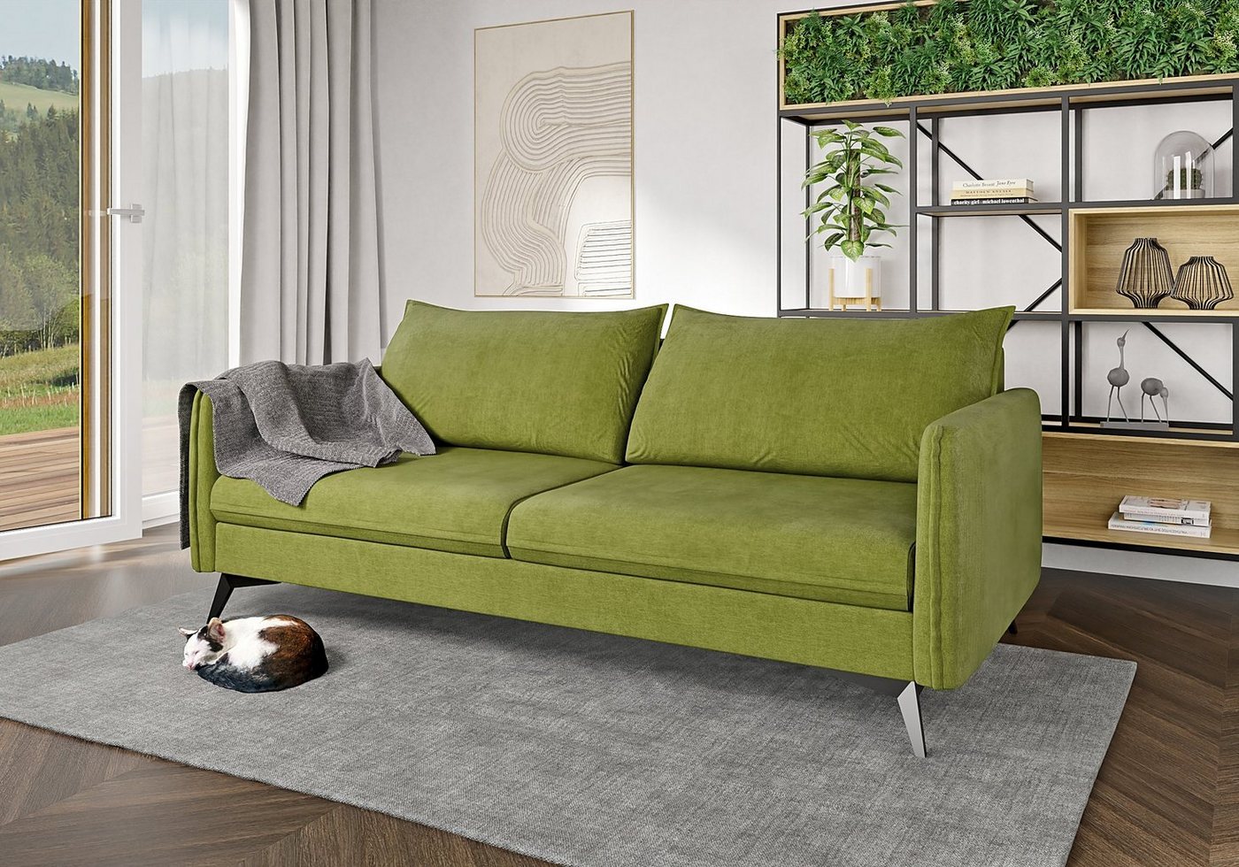 S-Style Möbel 3-Sitzer Sofa Azalea mit Schwarz Metall Füßen aus Luxusmicrofaser, mit Wellenfederung von S-Style Möbel