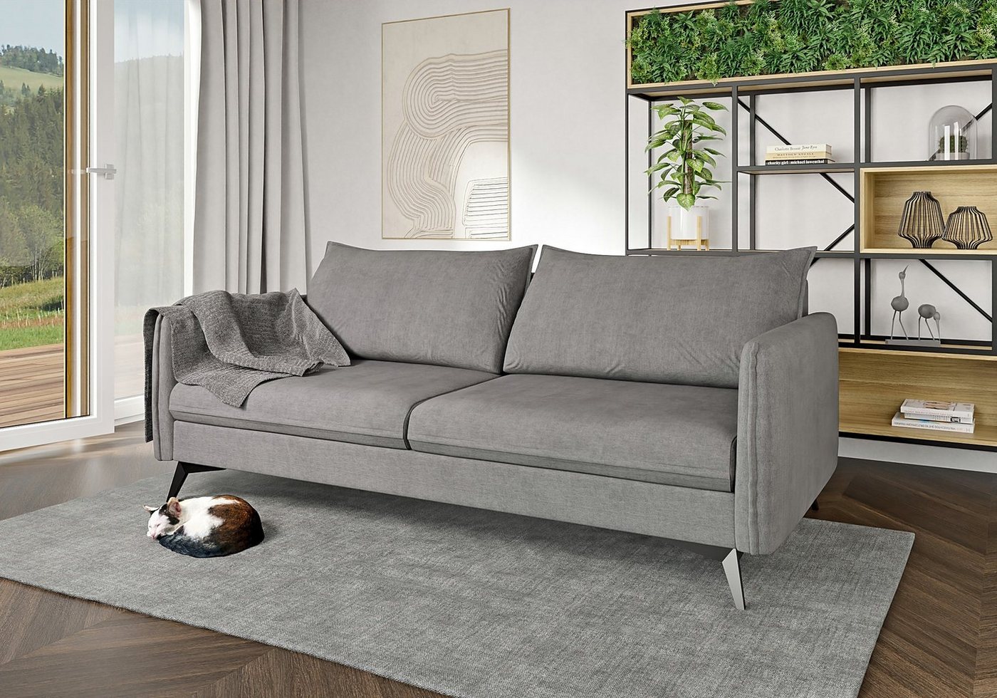 S-Style Möbel 3-Sitzer Modernes Sofa Azalea mit Schwarz Metall Füßen, mit Wellenfederung von S-Style Möbel