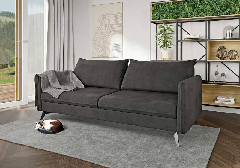 S-Style Möbel 3-Sitzer Sofa Azalea mit Schwarz Metall Füßen aus Luxusmicrofaser, mit Wellenfederung von S-Style Möbel
