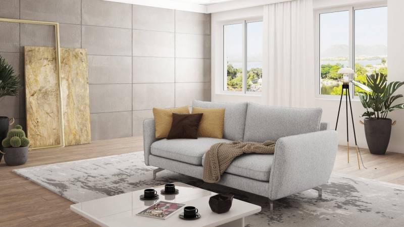 S-Style Möbel 3-Sitzer Sofa Benita mit Silber Metall Füßen, mit Wellenfederung von S-Style Möbel