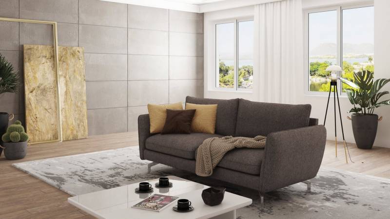 S-Style Möbel 3-Sitzer Sofa Benita mit Silber Metall Füßen, mit Wellenfederung von S-Style Möbel