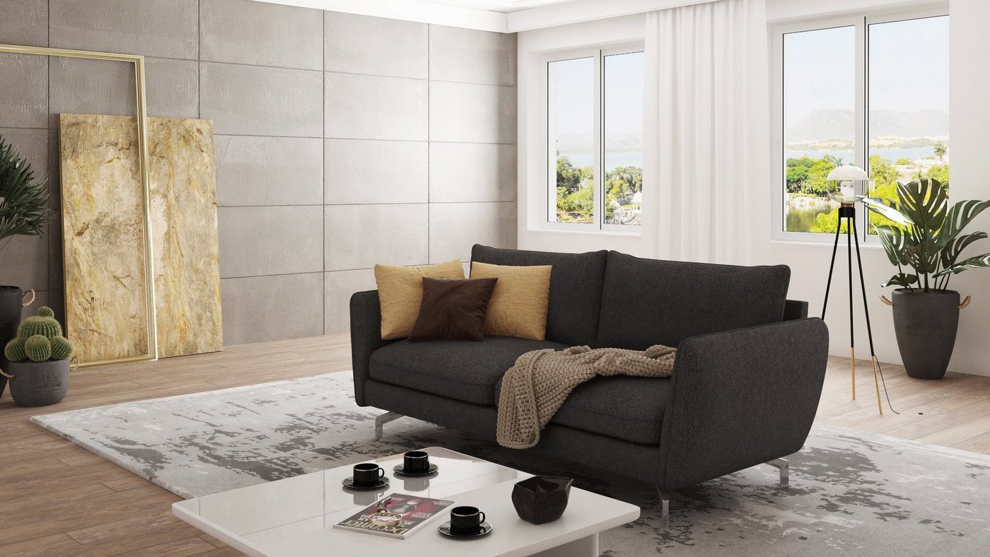 S-Style Möbel 3-Sitzer Modernes Sofa Benita mit Silber Metall Füßen, mit Wellenfederung von S-Style Möbel