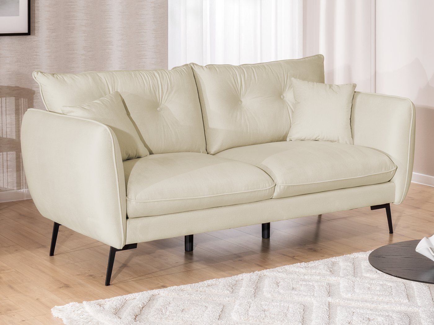 S-Style Möbel 3-Sitzer Sofa Nordloft aus Samt-Stoff mit Hohen Schwarzen Metallfüßen, Weiche silikongefüllte Rückenkissen S-Style Möbel 3-Sitzer Sofa Nordloft aus Samt-Stoff mit Hohen Schwarzen Metallfüßen, Weiche silikongefüllte Rückenkissen von S-Style Möbel