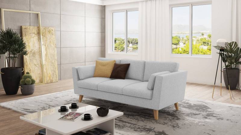 S-Style Möbel 3-Sitzer Sofa Angeles mit Holzfüßen im skandinavischen Stil, mit Wellenfederung von S-Style Möbel